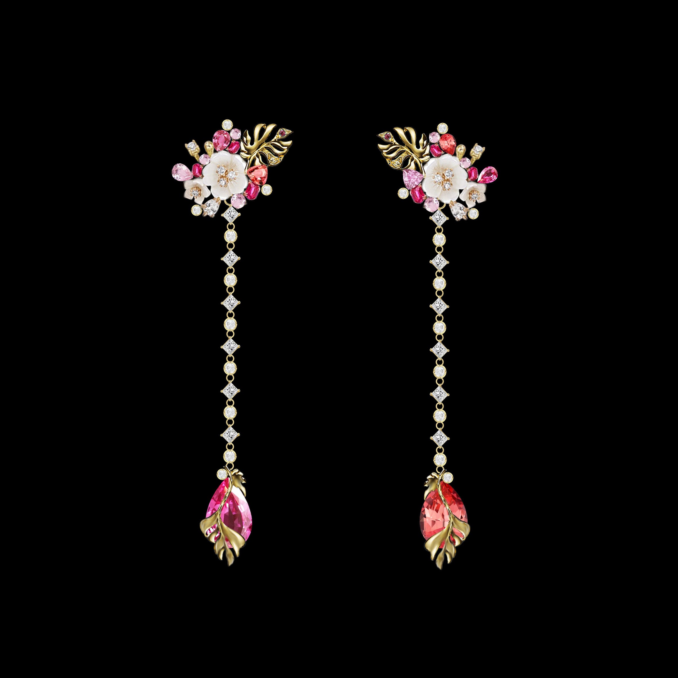 Padparadscha Paradise Drop Earrings, Earrings, Anabela Chan Joaillerie - Fine jewelry with laboratory grown and created gemstones hand-crafted in the United Kingdom. Anabela Chan Joaillerie is the first fine jewellery brand in the world to champion laboratory-grown and created gemstones with high jewellery design, artisanal craftsmanship and a focus on ethical and sustainable innovations.